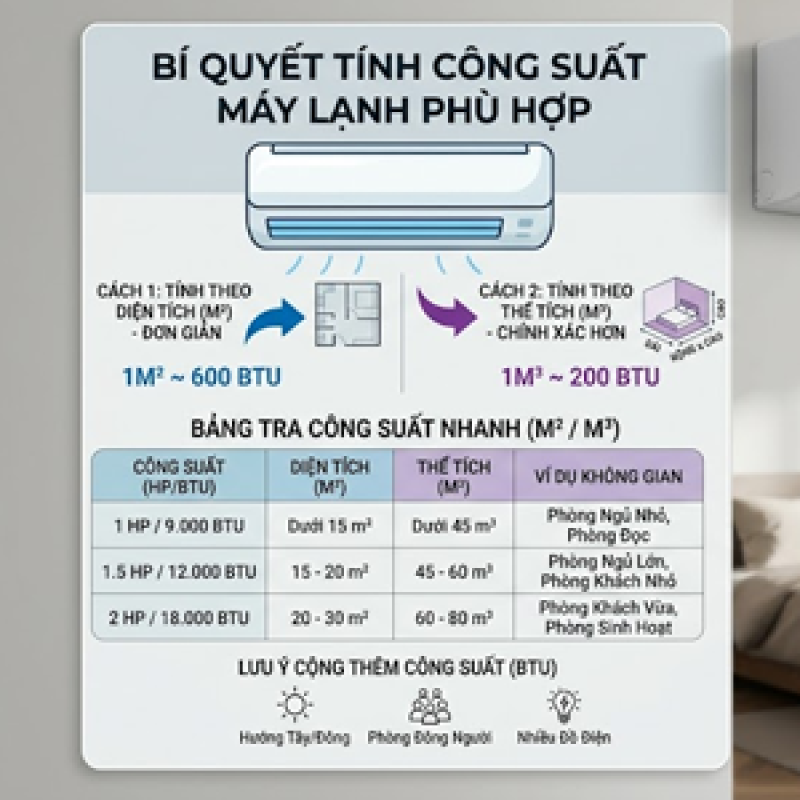 Cách chọn công suất máy lạnh phù hợp cho phòng ngủ
