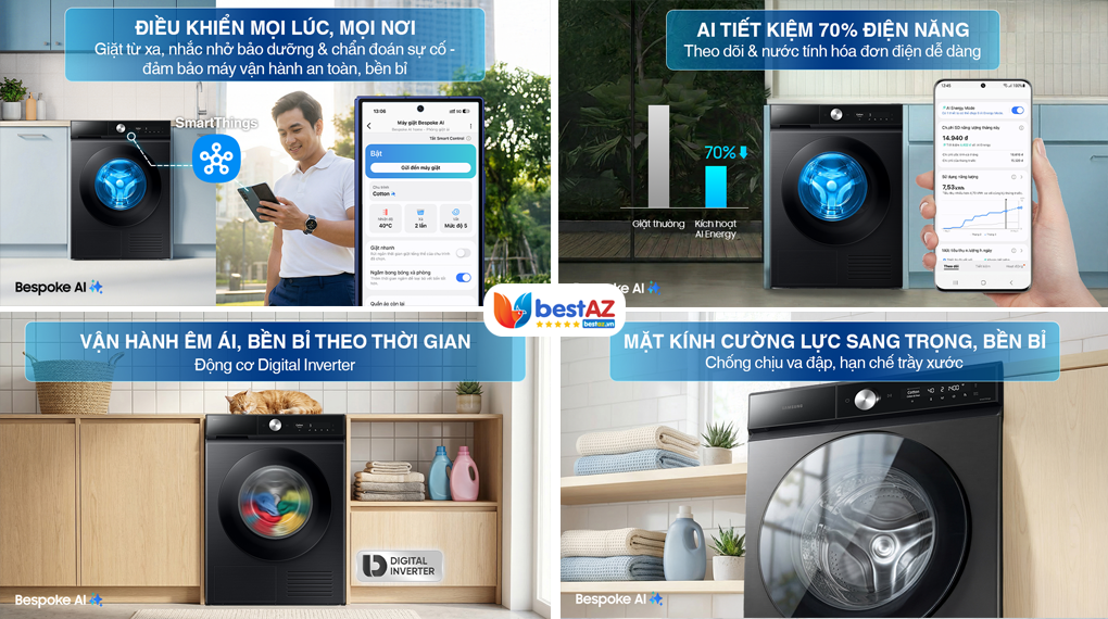 Cách sử dụng máy giặt Samsung Bespoke AI EcoBubble Inverter 10 kg WW10DB7U34GBSV
