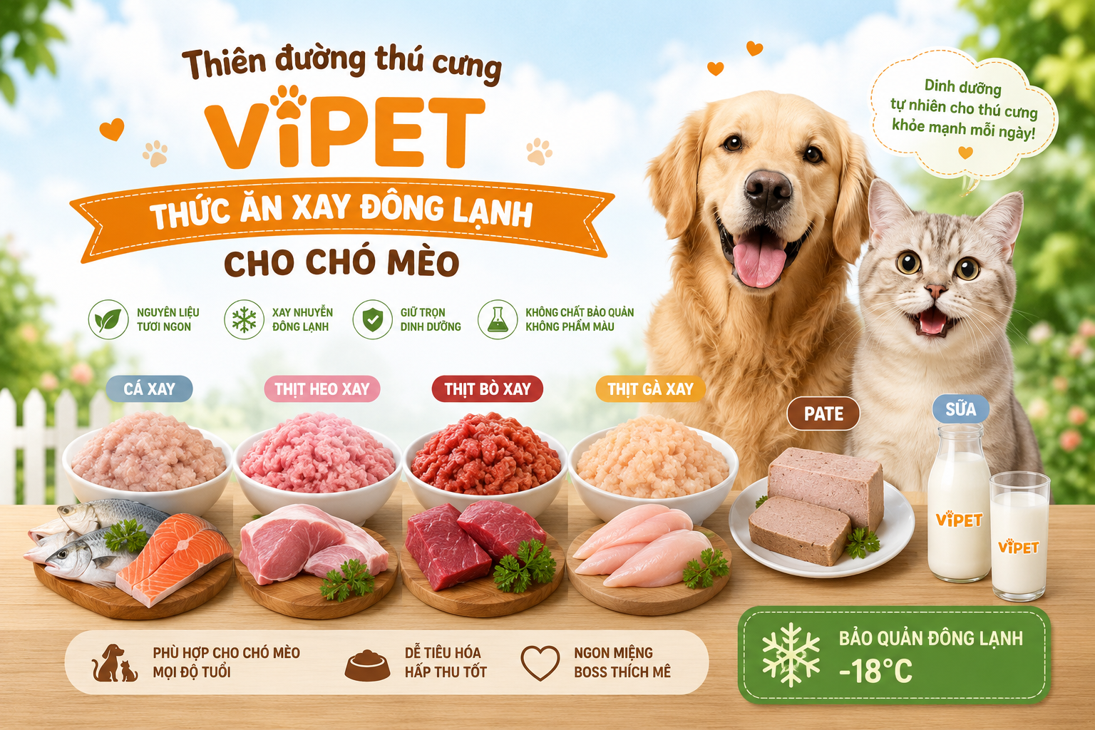 Thức ăn đông lạnh cho chó mèo tại viPET